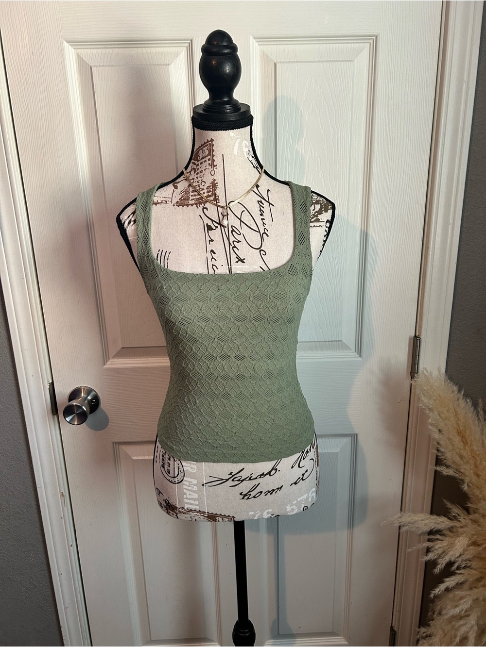 Olive green, NikiBiki textured/lace top